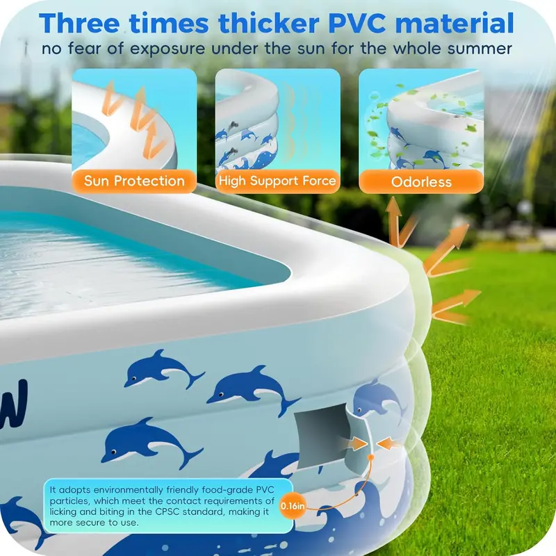 Spacious Inflatable Family Swimming Pool with Built-In Seating – 130" x 72" x 22" Reinforced PVC Above-Ground Pool for Outdoor Leisure 2