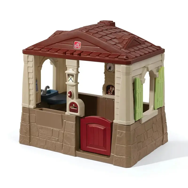 Step2 Neat & Tidy Cottage II Outdoor Playhouse for Kids – Weatherproof Brown Plastic Design Featuring Dutch Door and Pretend Kitchen