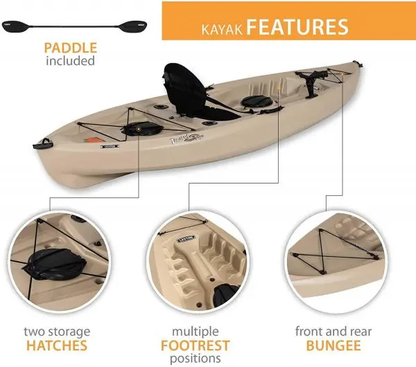 Tamarack Angler 100 Fishing Kayak – 10-Foot UV-Stabilized HDPE Hull with Paddles, Ergonomic Adjustable Seat, and Integrated Rod Holders (Tan)