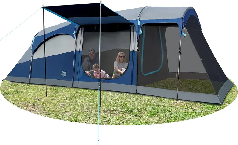 TIMBER RIDGE 8-Person Tunnel Tent with Screen Room – Weather-Resistant Design, Integrated Rainfly & Carry Bag for Group Outdoor Activities