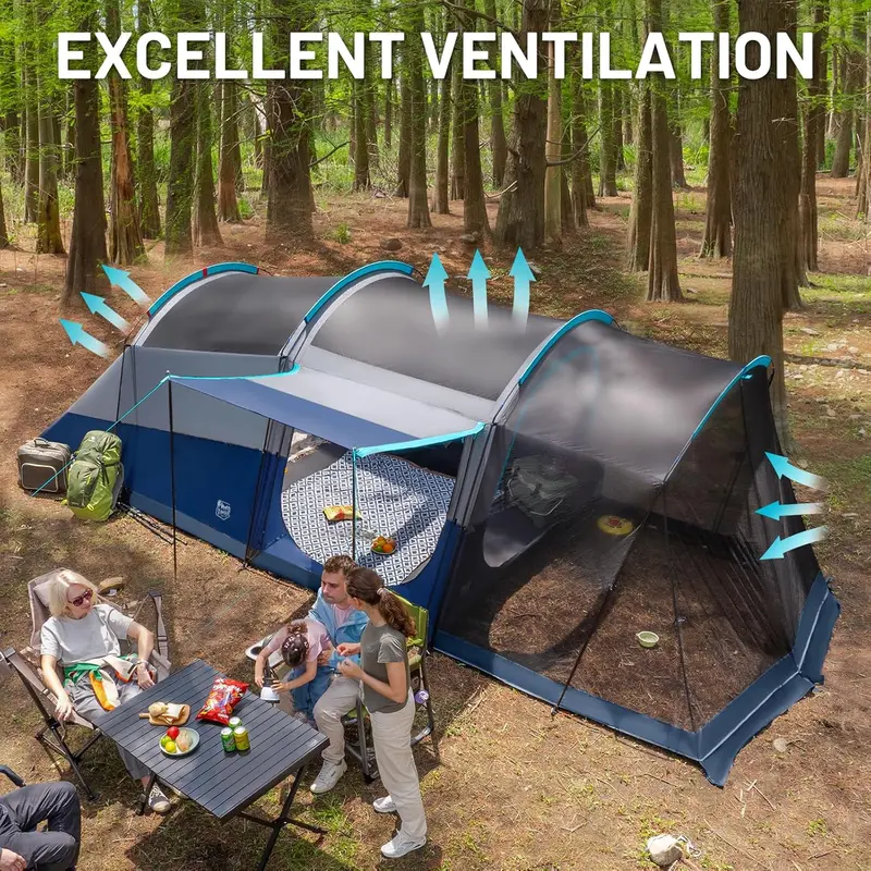 TIMBER RIDGE 8-Person Tunnel Tent with Screen Room – Weather-Resistant Design, Integrated Rainfly & Carry Bag for Group Outdoor Activities 2