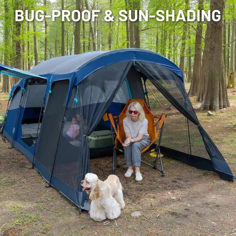 TIMBER RIDGE 8-Person Tunnel Tent with Screen Room – Weather-Resistant Design, Integrated Rainfly & Carry Bag for Group Outdoor Activities