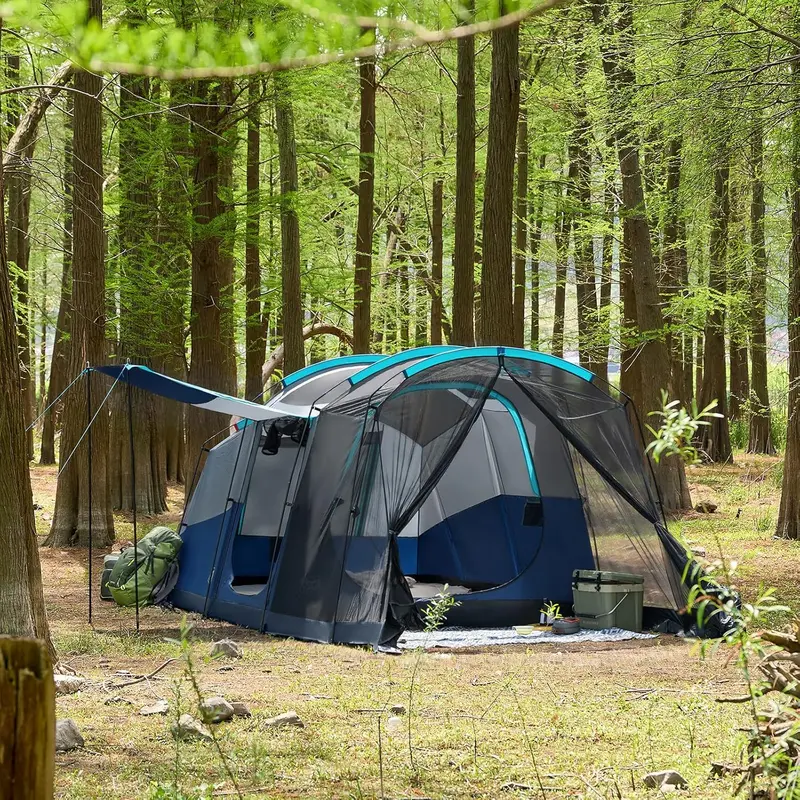 TIMBER RIDGE 8-Person Tunnel Tent with Screen Room – Weather-Resistant Design, Integrated Rainfly & Carry Bag for Group Outdoor Activities