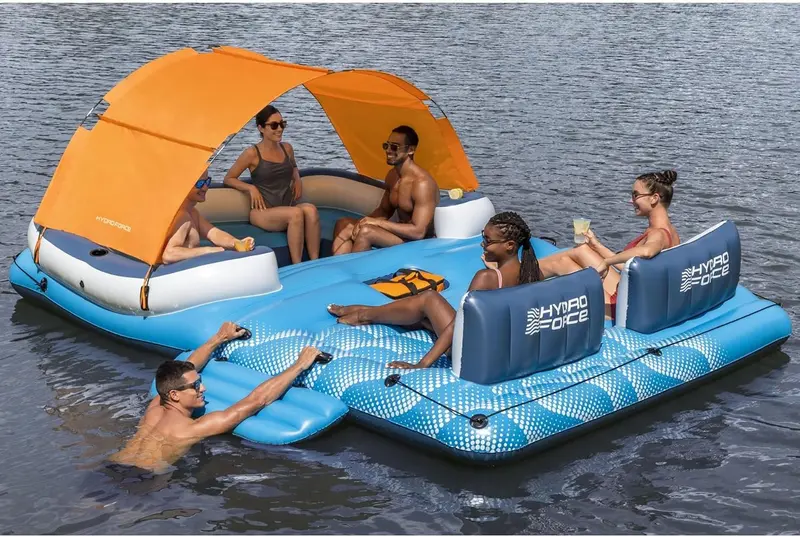 Tropical Breeze Inflatable Floating Island – 6-Person Lounging Platform with Removable Shade, Cooler Bag, and Ergonomic Build 2