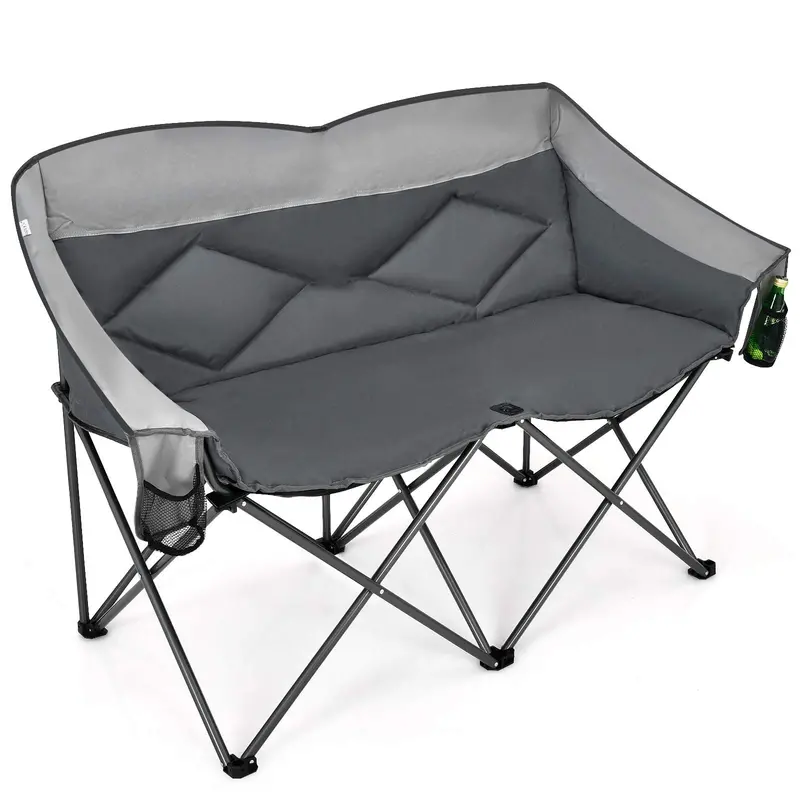 Two-Person Folding Loveseat – Padded High-Back Camping Chair with Carry Bag