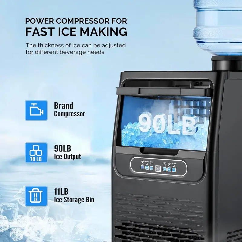 VINGLI Professional Undercounter Ice Machine – 90-Pound Daily Output, 11-Pound Capacity, Dual Inlet Design with Auto-Cleaning and Programmable Timer