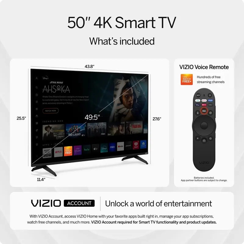VIZIO V4K50M-08 50-Inch Class 4K LED Smart TV – HDR-Compatible with Built-in Streaming