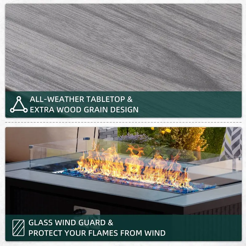 Walsunny 45-Inch Propane Fire Pit Table – 50,000 BTU Rattan Patio Fire Table with Wind Guard & Storage Lid 2